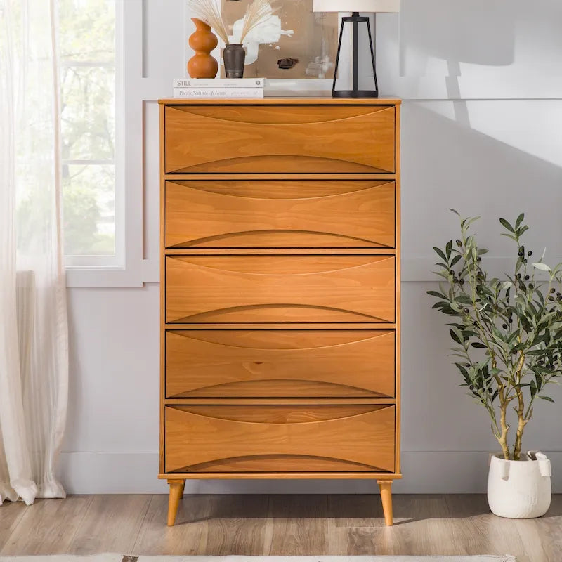  Mid-Century 5-Drawer Solid Wood Dresser