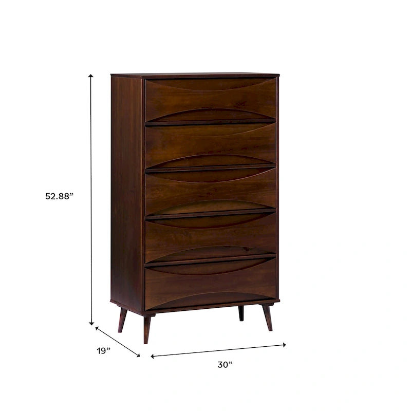 Commode 5 tiroirs en bois massif de style Mid-Century