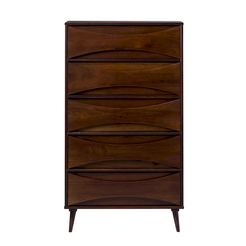 Commode 5 tiroirs en bois massif de style Mid-Century