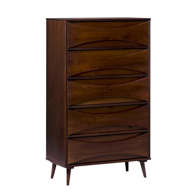 Commode 5 tiroirs en bois massif de style Mid-Century