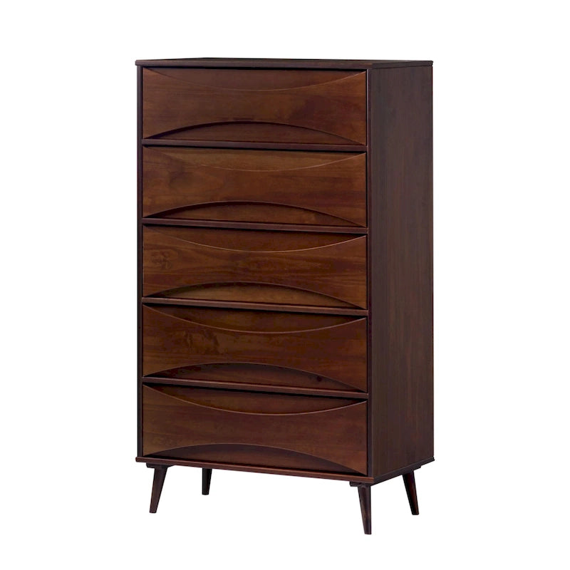Commode 5 tiroirs en bois massif de style Mid-Century
