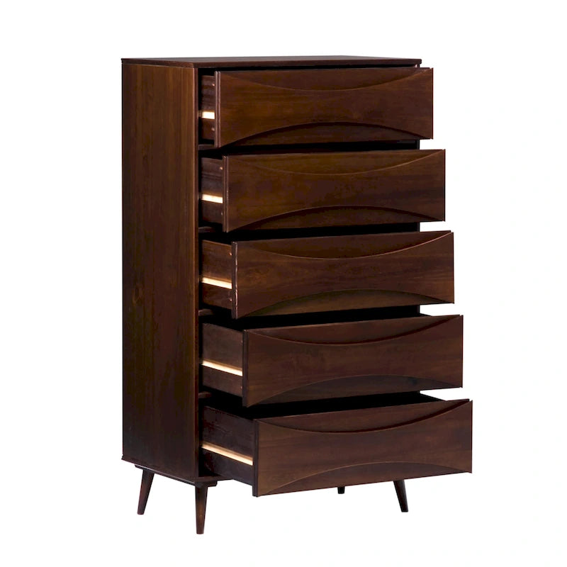 Commode 5 tiroirs en bois massif de style Mid-Century