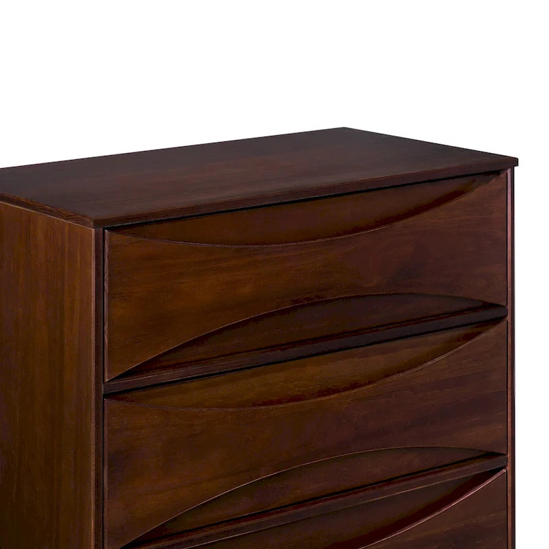 Commode 5 tiroirs en bois massif de style Mid-Century