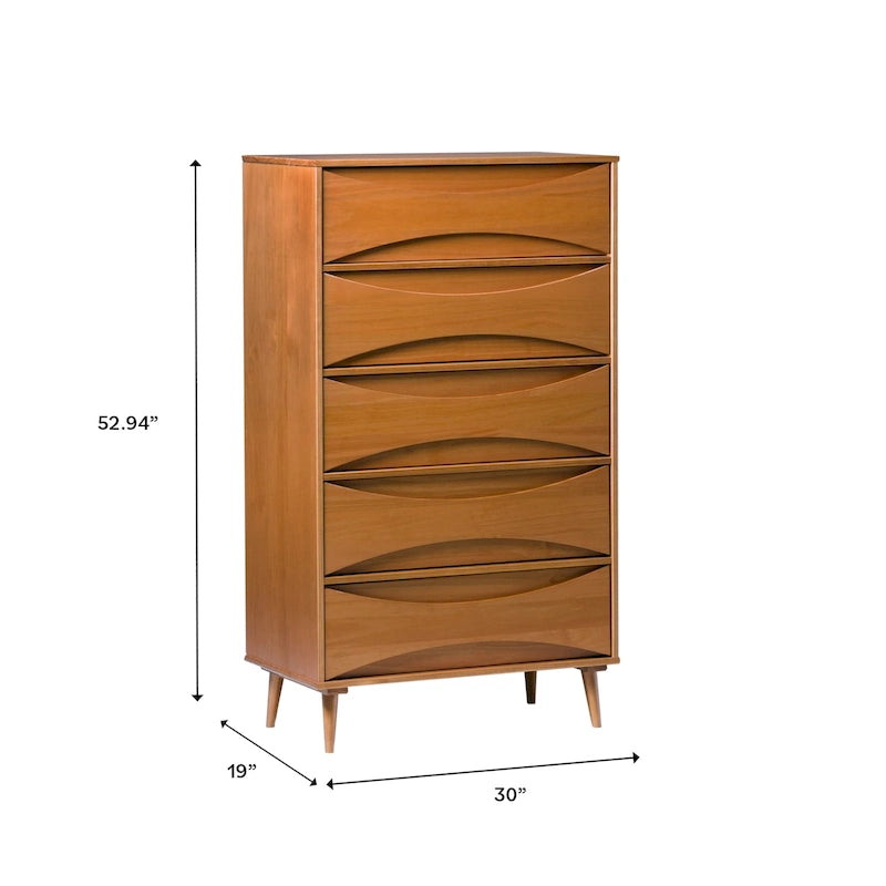 Commode 5 tiroirs en bois massif de style Mid-Century