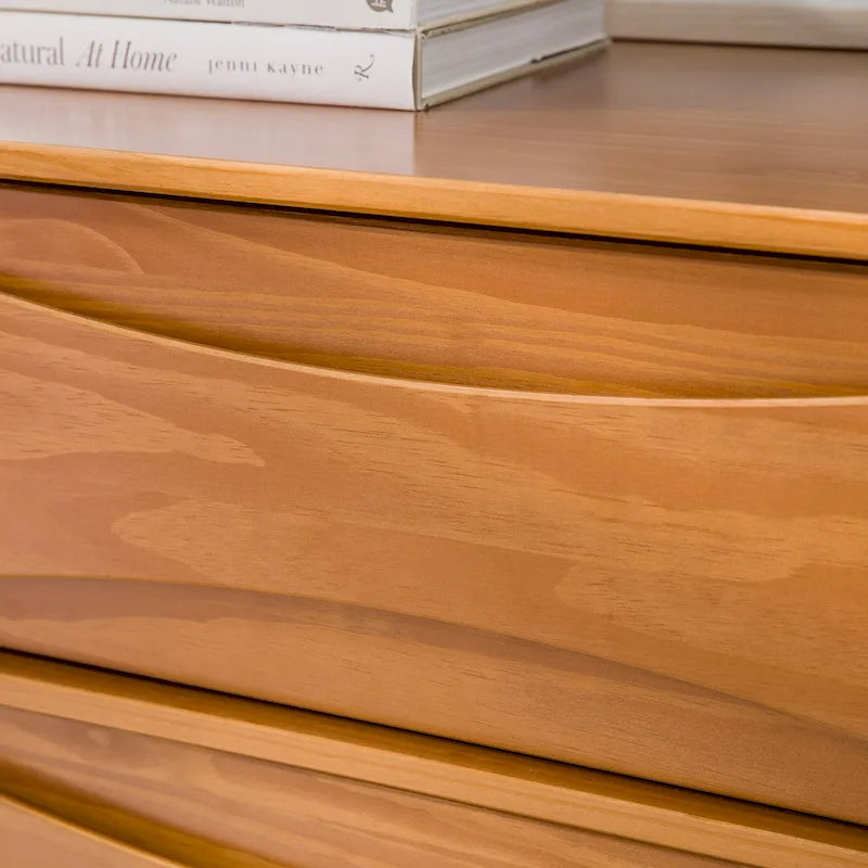 Commode 5 tiroirs en bois massif de style Mid-Century
