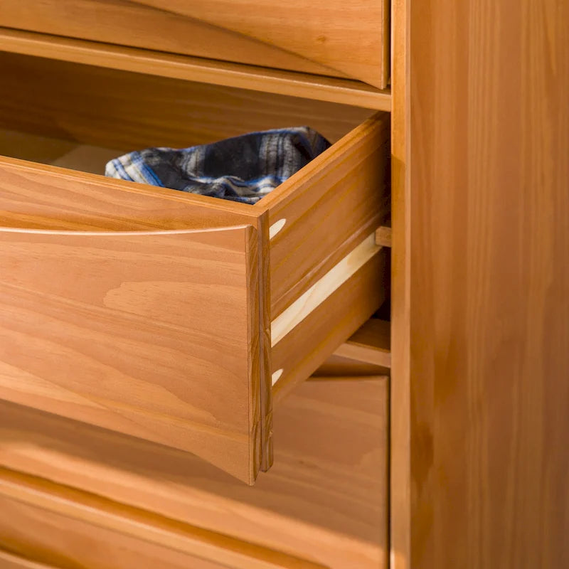 Commode 5 tiroirs en bois massif de style Mid-Century