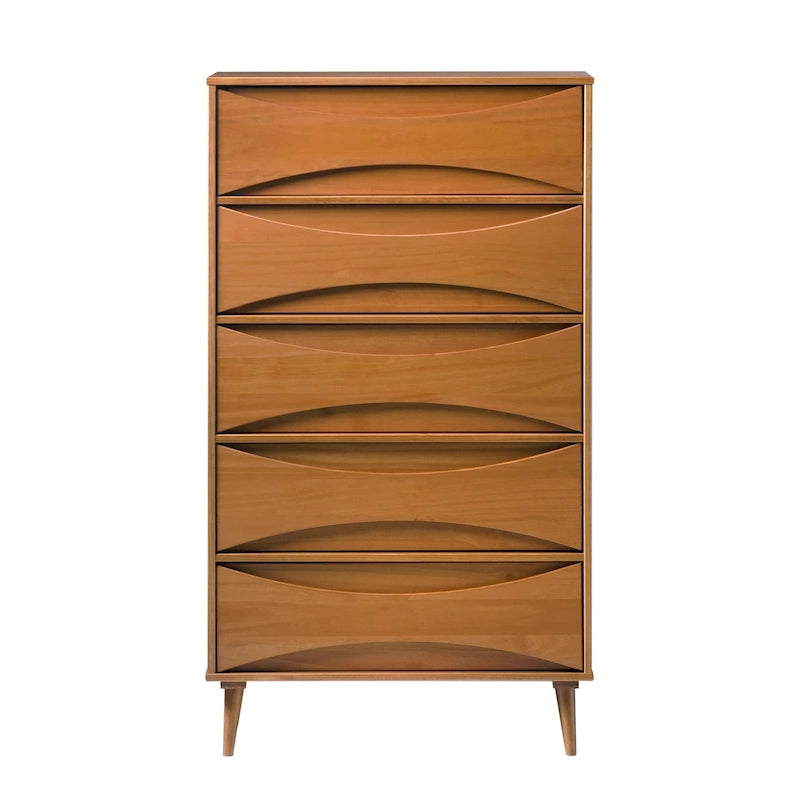 Commode 5 tiroirs en bois massif de style Mid-Century