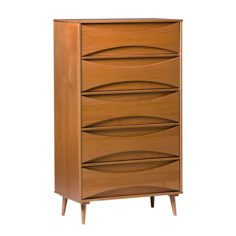 Commode 5 tiroirs en bois massif de style Mid-Century