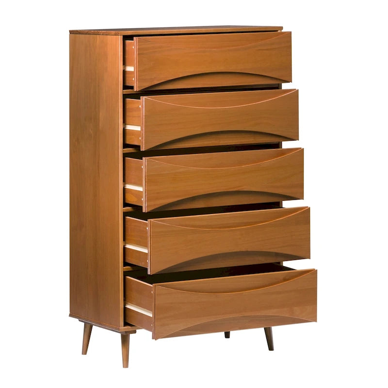 Commode 5 tiroirs en bois massif de style Mid-Century