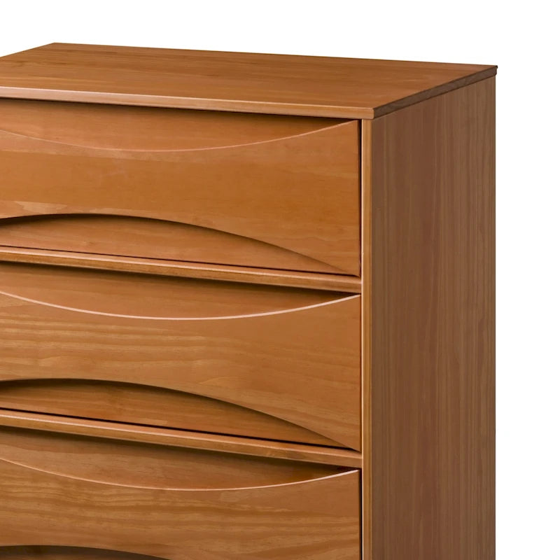 Commode 5 tiroirs en bois massif de style Mid-Century