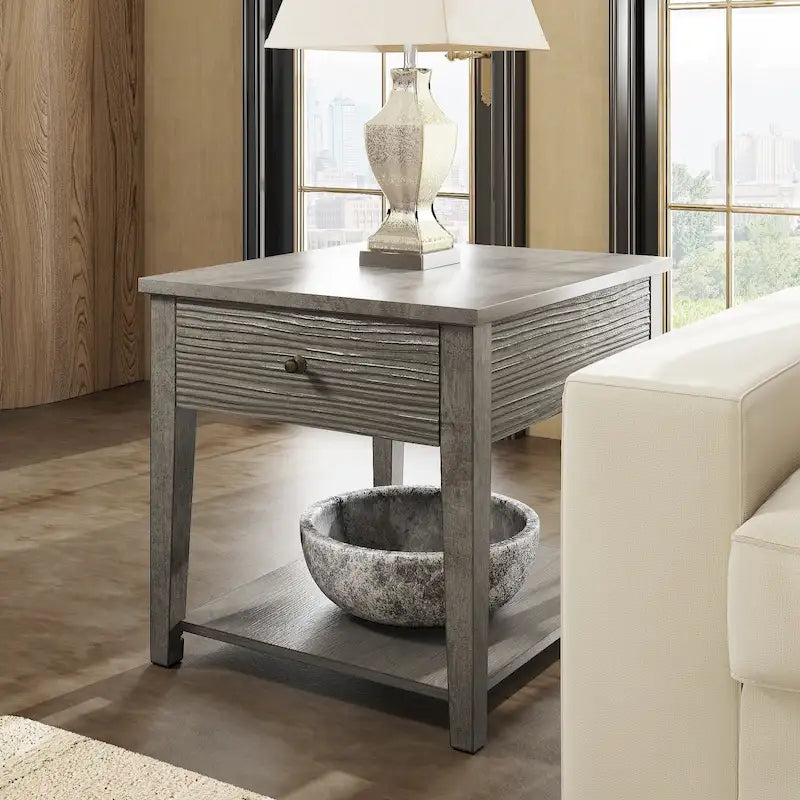 Coober Antique Grey Finish Grey Fiber Cement End Table with Shelf by 