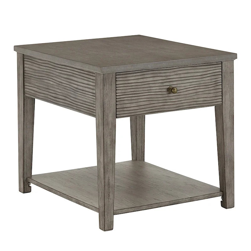 Table d'appoint en fibrociment gris, finition gris antique, avec étagère