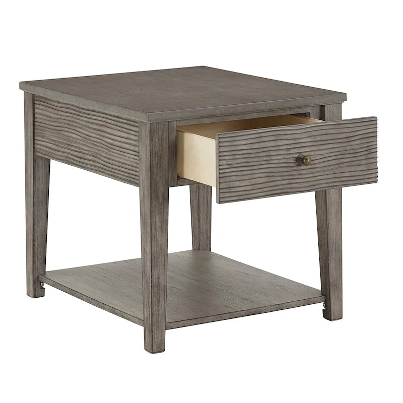 Table d'appoint en fibrociment gris, finition gris antique, avec étagère