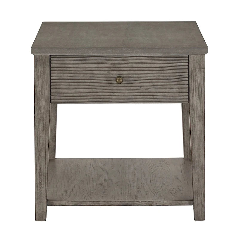 Table d'appoint en fibrociment gris, finition gris antique, avec étagère