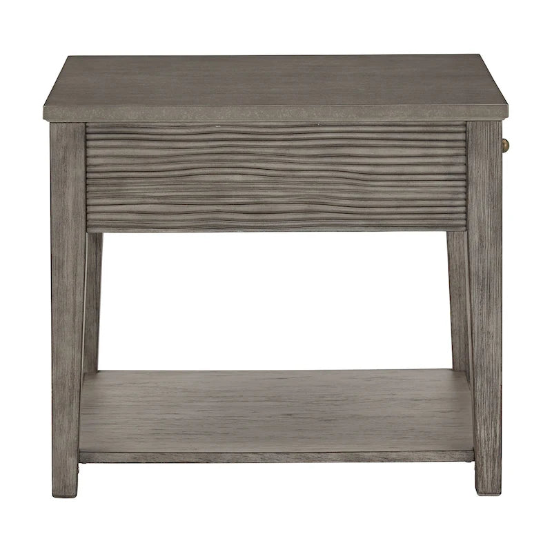 Table d'appoint en fibrociment gris, finition gris antique, avec étagère