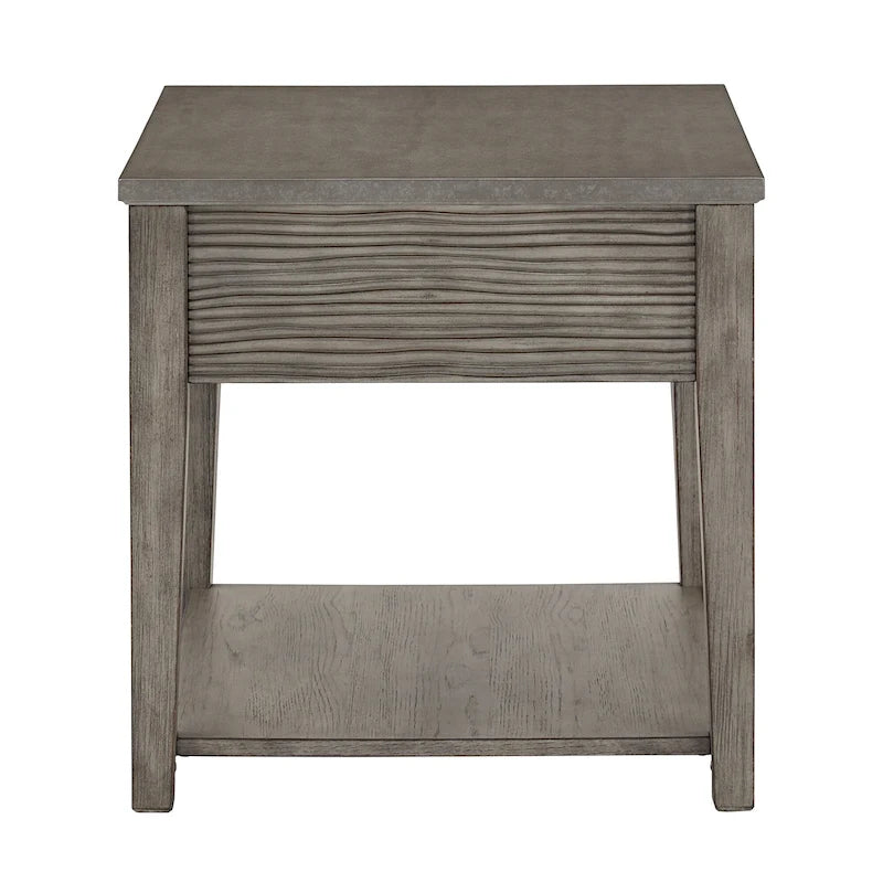 Table d'appoint en fibrociment gris, finition gris antique, avec étagère