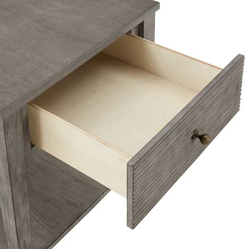 Table d'appoint en fibrociment gris, finition gris antique, avec étagère