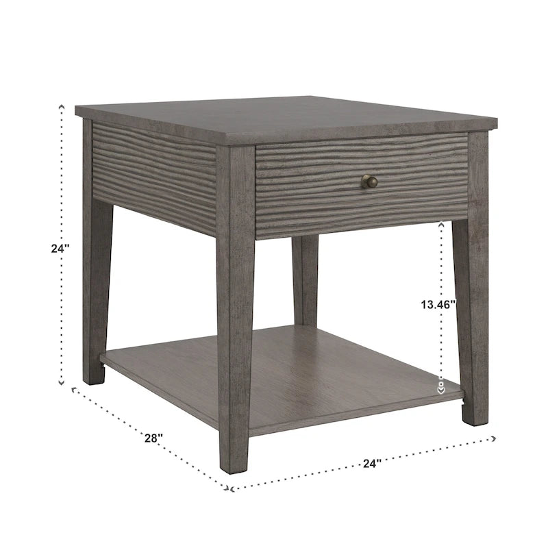 Table d'appoint en fibrociment gris, finition gris antique, avec étagère