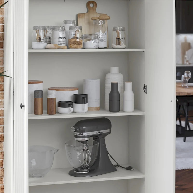 Meuble de rangement blanc à 2 portes cannelées de 36 po de largeur