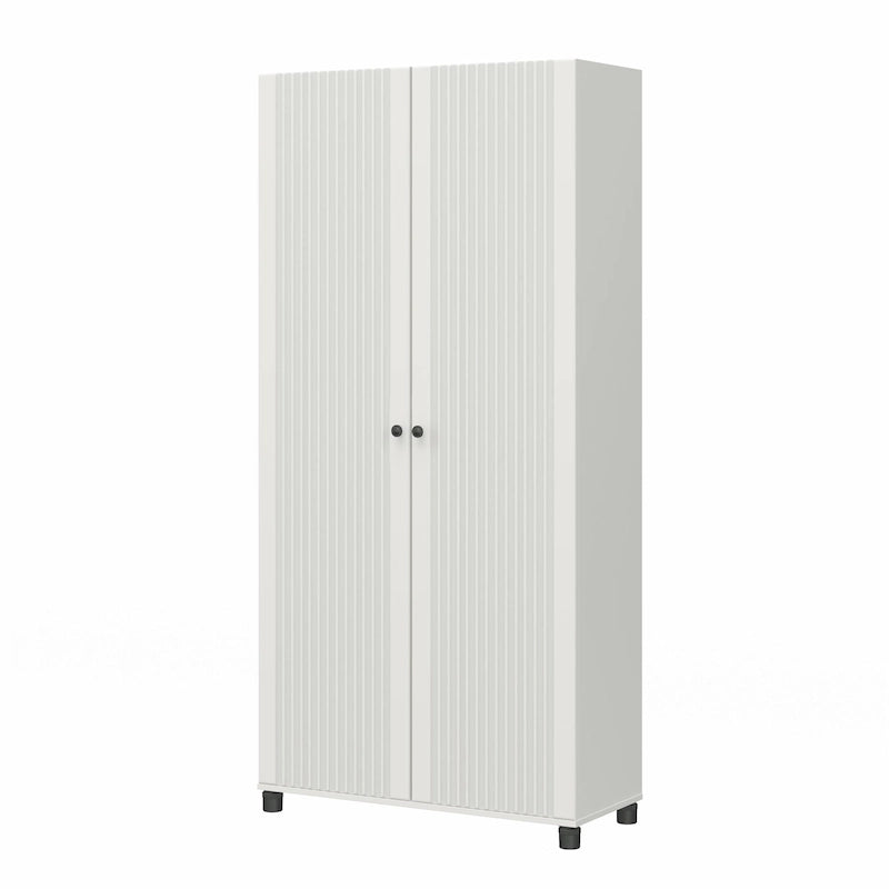 Meuble de rangement blanc à 2 portes cannelées de 36 po de largeur