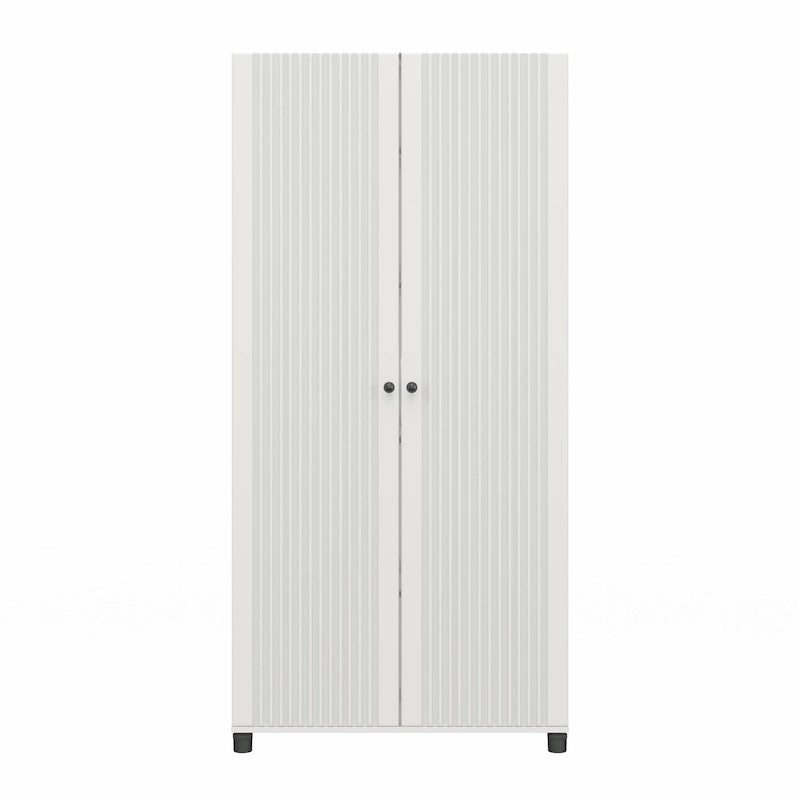 Meuble de rangement blanc à 2 portes cannelées de 36 po de largeur