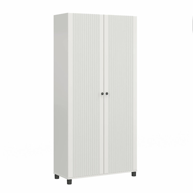 Meuble de rangement blanc à 2 portes cannelées de 36 po de largeur