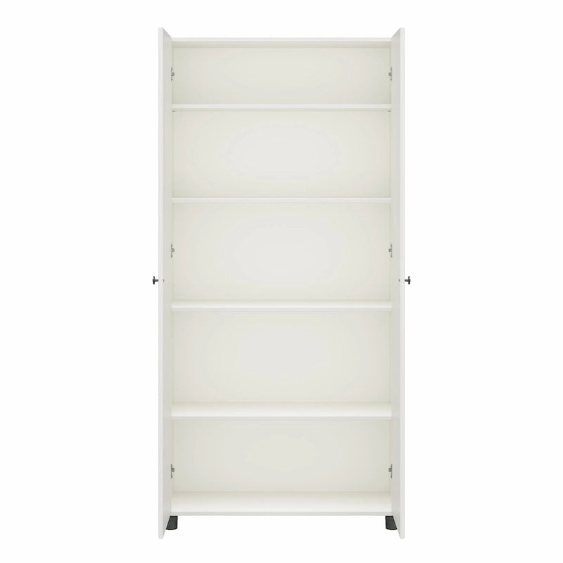Meuble de rangement blanc à 2 portes cannelées de 36 po de largeur
