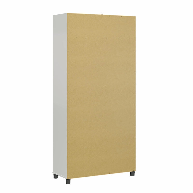 Meuble de rangement blanc à 2 portes cannelées de 36 po de largeur