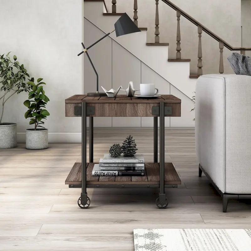 Table de chevet en acier 1 étagère de 24 po Farmhouse