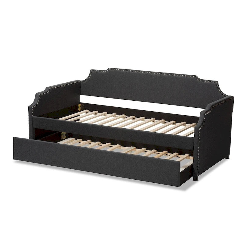 Lit de repos contemporain double avec lit gigogne escamotable