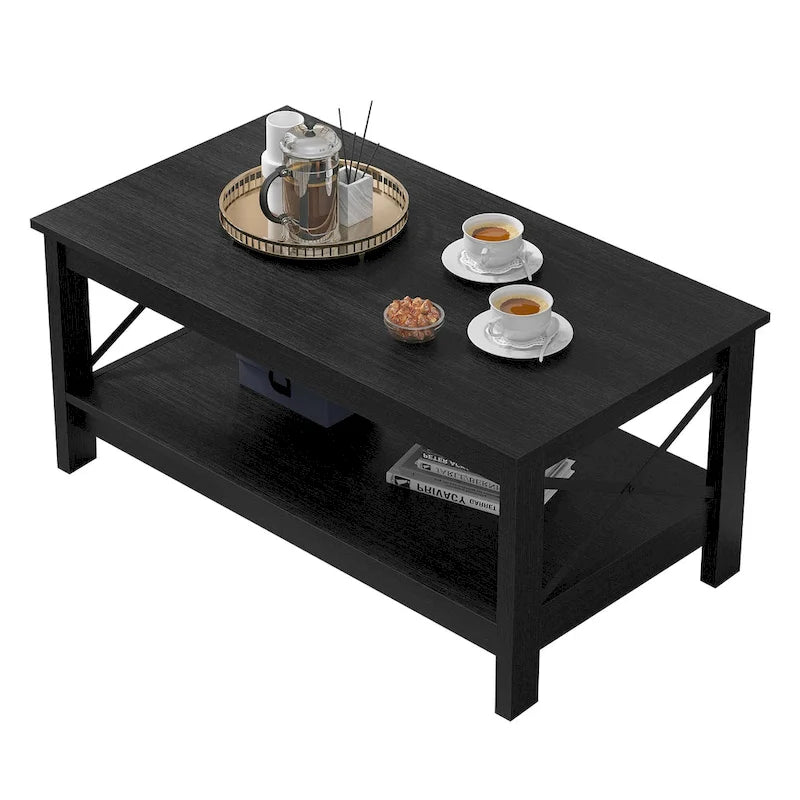 Table basse d'appoint en bois style rustique avec grande étagère de rangement