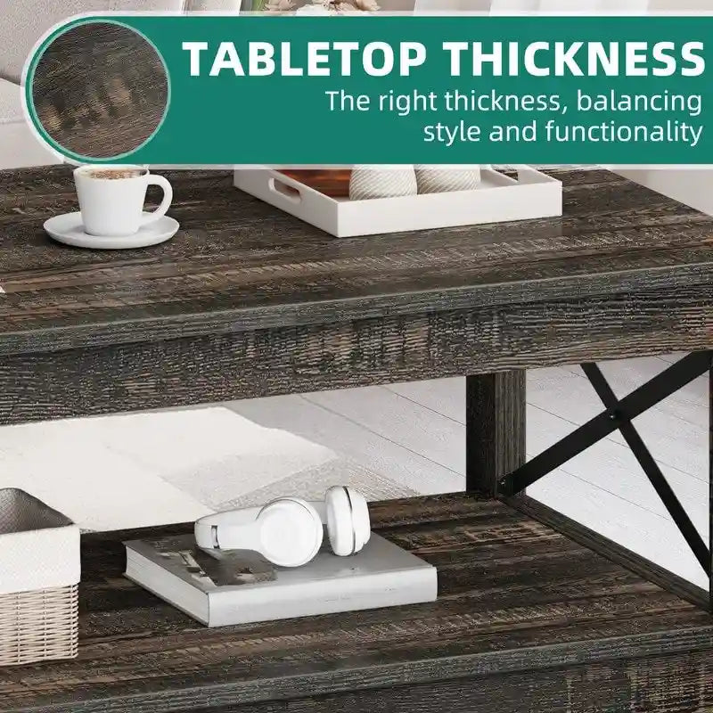 Table basse d'appoint en bois style rustique avec grande étagère de rangement