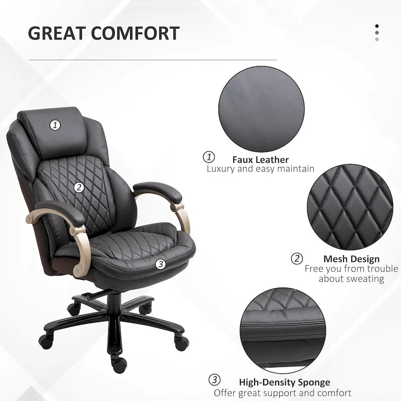 Chaise de Bureau Robuste, Capacité 150 kg, Maille et Similicuir, Ergonomique à Bascule, Hauteur Réglable avec Roulettes