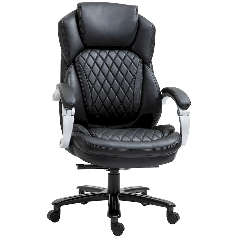 Chaise de Bureau Robuste, Capacité 150 kg, Maille et Similicuir, Ergonomique à Bascule, Hauteur Réglable avec Roulettes