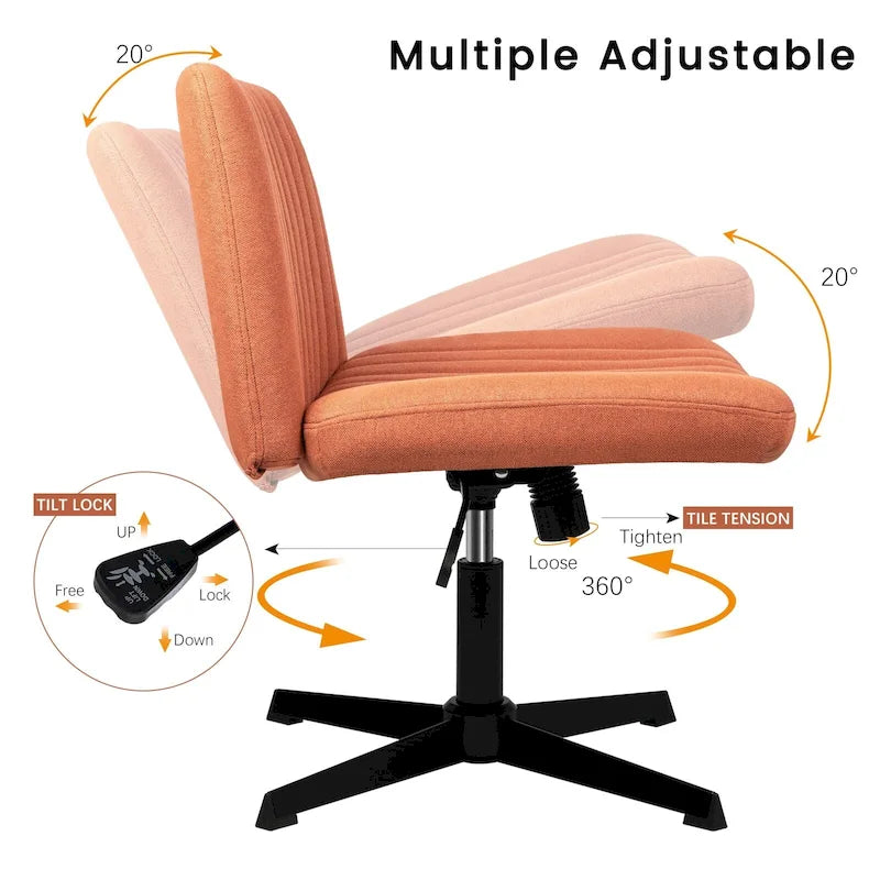Chaise Criss Cross sans accoudoirs, sans roulettes, en tissu rembourré, pivotante moderne, pour bureau ou coiffeuse