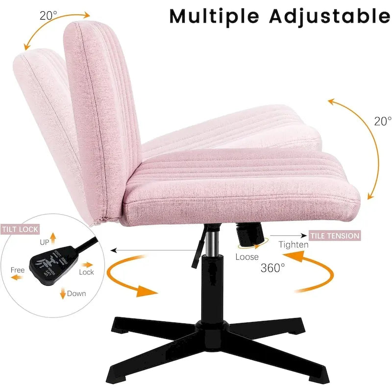 Chaise Criss Cross sans accoudoirs, sans roulettes, en tissu rembourré, pivotante moderne, pour bureau ou coiffeuse