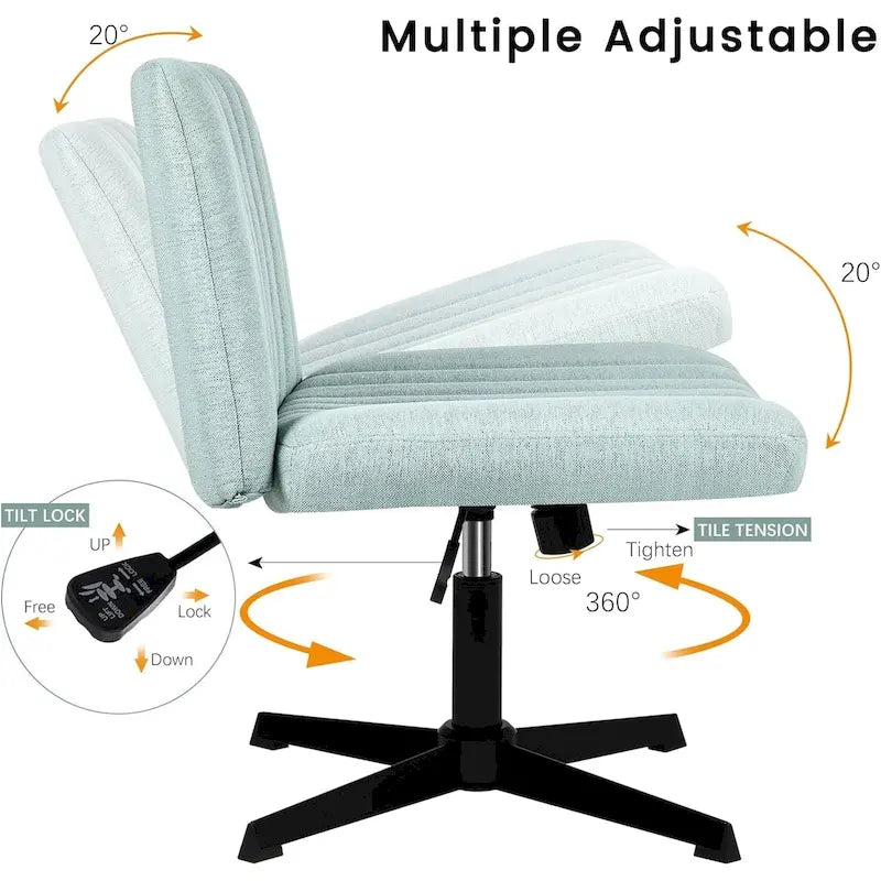 Chaise Criss Cross sans accoudoirs, sans roulettes, en tissu rembourré, pivotante moderne, pour bureau ou coiffeuse