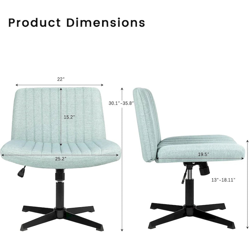 Chaise Criss Cross sans accoudoirs, sans roulettes, en tissu rembourré, pivotante moderne, pour bureau ou coiffeuse