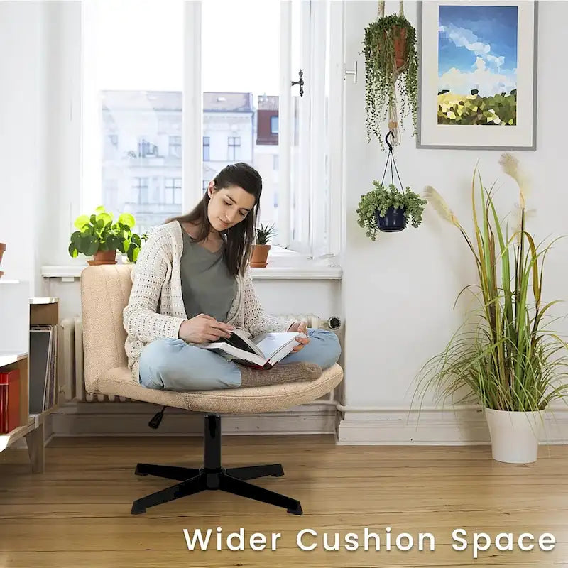 Chaise Criss Cross sans accoudoirs, sans roulettes, en tissu rembourré, pivotante moderne, pour bureau ou coiffeuse