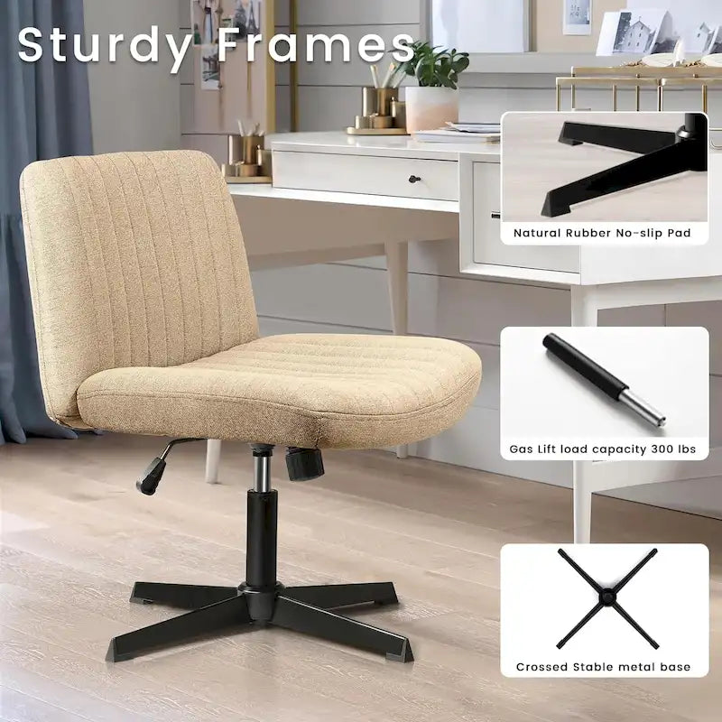 Chaise Criss Cross sans accoudoirs, sans roulettes, en tissu rembourré, pivotante moderne, pour bureau ou coiffeuse
