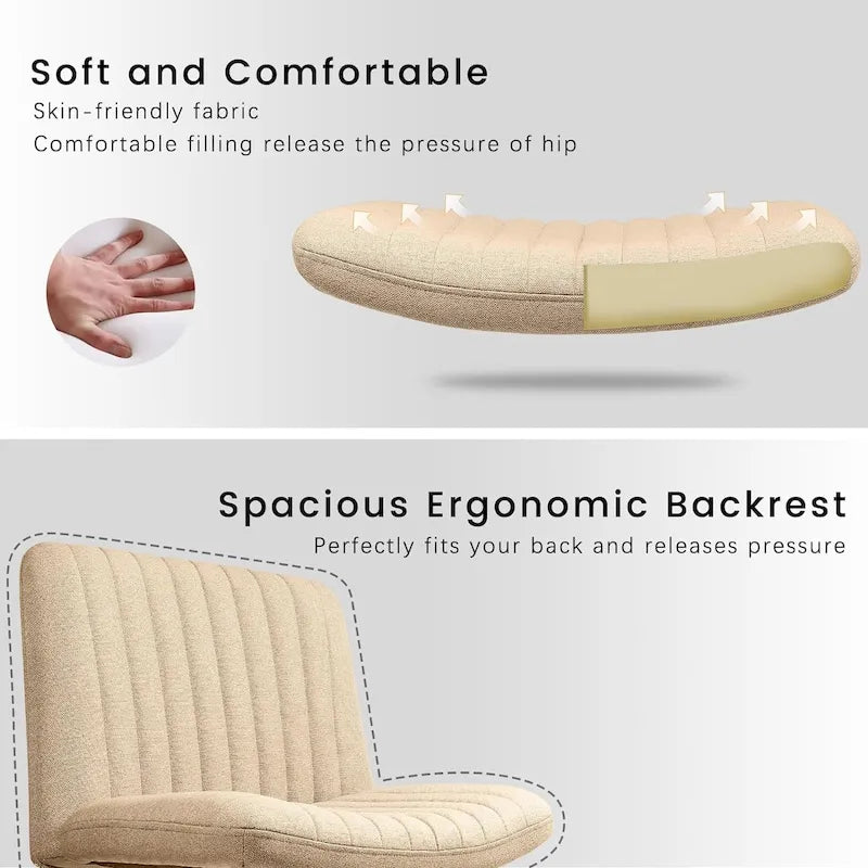 Chaise Criss Cross sans accoudoirs, sans roulettes, en tissu rembourré, pivotante moderne, pour bureau ou coiffeuse