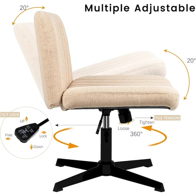 Chaise Criss Cross sans accoudoirs, sans roulettes, en tissu rembourré, pivotante moderne, pour bureau ou coiffeuse
