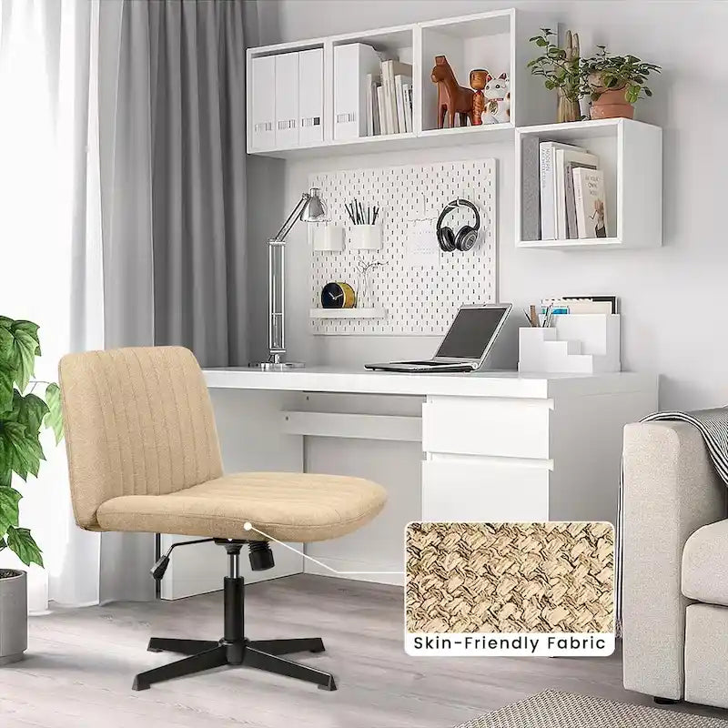 Chaise Criss Cross sans accoudoirs, sans roulettes, en tissu rembourré, pivotante moderne, pour bureau ou coiffeuse