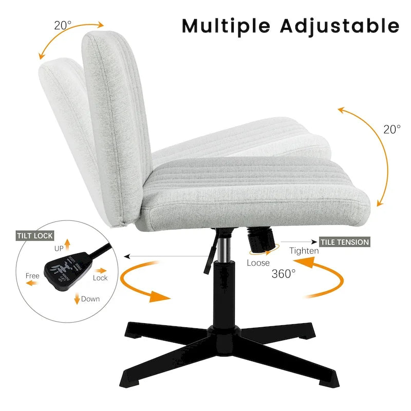 Chaise Criss Cross sans accoudoirs, sans roulettes, en tissu rembourré, pivotante moderne, pour bureau ou coiffeuse