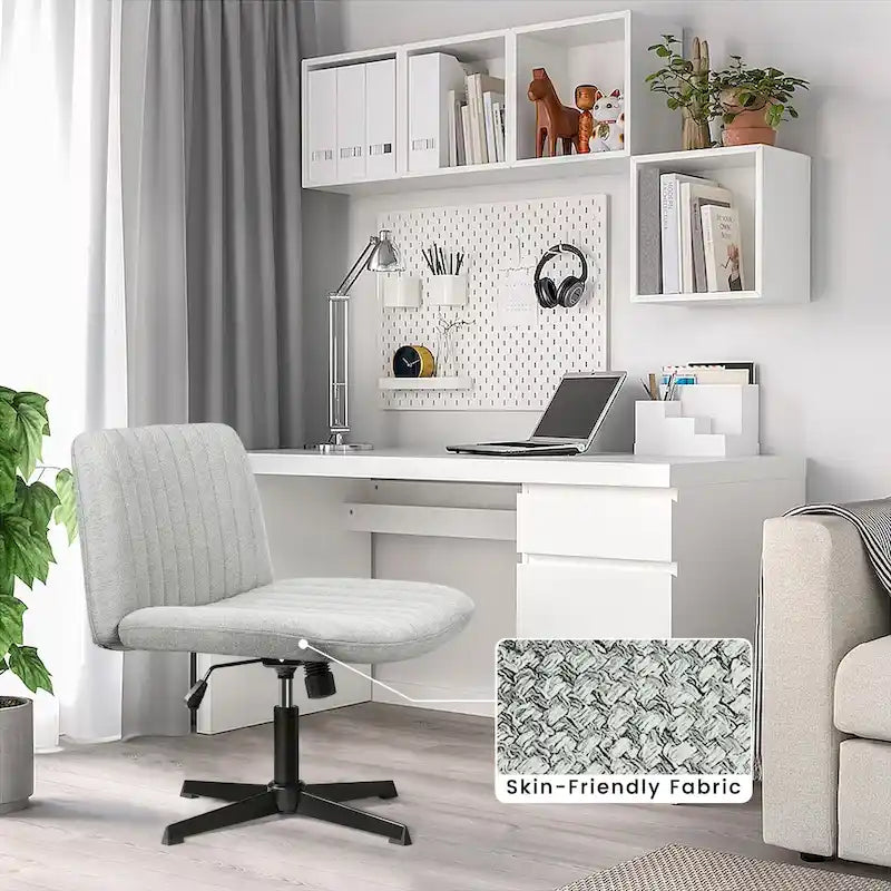 Chaise Criss Cross sans accoudoirs, sans roulettes, en tissu rembourré, pivotante moderne, pour bureau ou coiffeuse