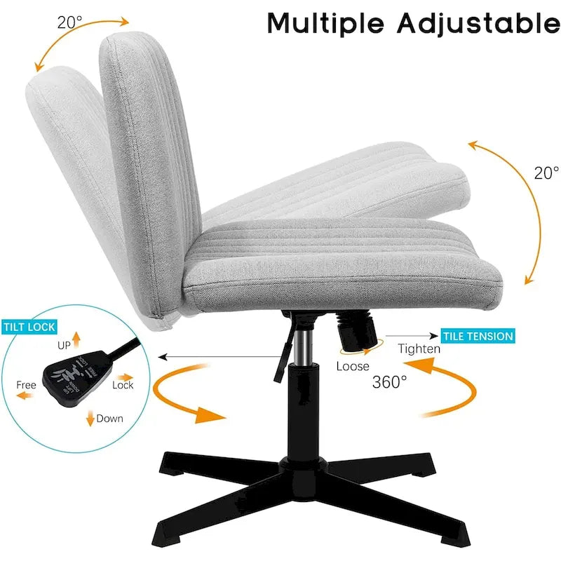 Chaise Criss Cross sans accoudoirs, sans roulettes, en tissu rembourré, pivotante moderne, pour bureau ou coiffeuse