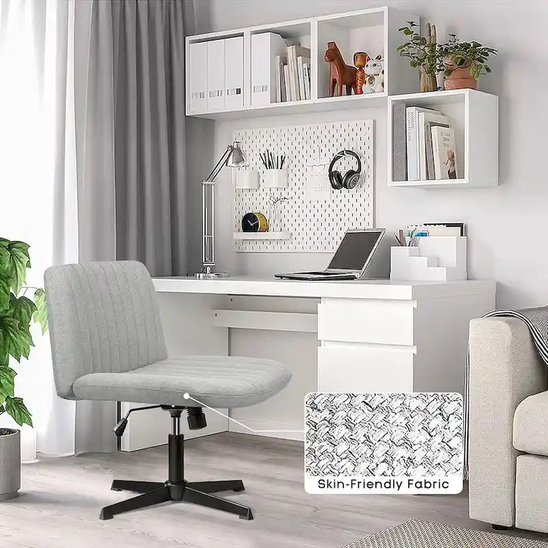Chaise Criss Cross sans accoudoirs, sans roulettes, en tissu rembourré, pivotante moderne, pour bureau ou coiffeuse