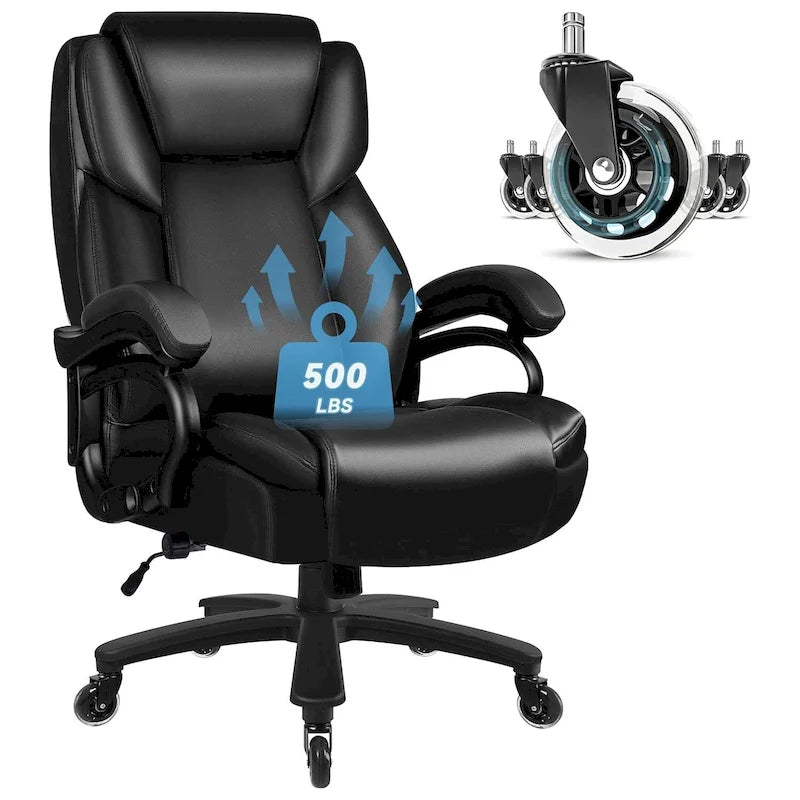 Chaise de Bureau Direction Grande Taille, 225 kg, Support Lombaire Ajustable, Chaise Ergonomique à Dossier Haut en Cuir PU pour Ordinateur