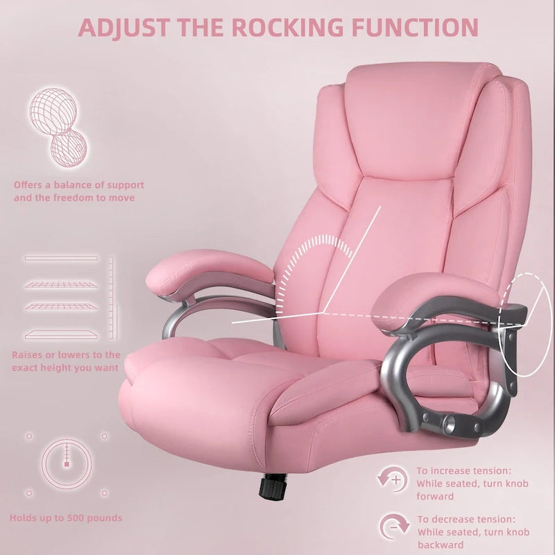 Chaise de Bureau Direction Grande Taille, 225 kg, Support Lombaire Ajustable, Chaise Ergonomique à Dossier Haut en Cuir PU pour Ordinateur
