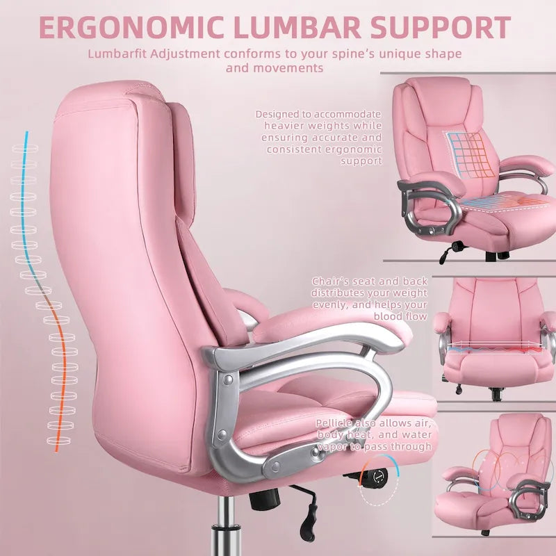 Chaise de Bureau Direction Grande Taille, 225 kg, Support Lombaire Ajustable, Chaise Ergonomique à Dossier Haut en Cuir PU pour Ordinateur